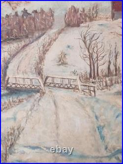 Original Winter Landscape Oil Painting Signed By Lilian Russ 1951 Canvas Medium