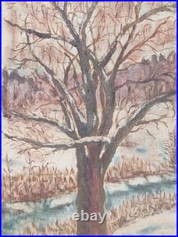 Original Winter Landscape Oil Painting Signed By Lilian Russ 1951 Canvas Medium