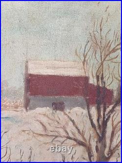 Original Winter Landscape Oil Painting Signed By Lilian Russ 1951 Canvas Medium