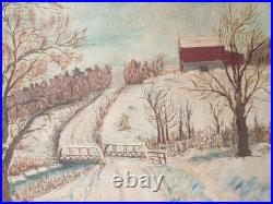 Original Winter Landscape Oil Painting Signed By Lilian Russ 1951 Canvas Medium