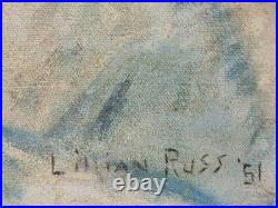 Original Winter Landscape Oil Painting Signed By Lilian Russ 1951 Canvas Medium