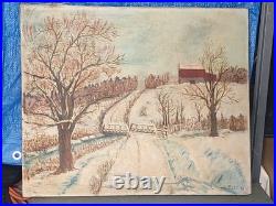 Original Winter Landscape Oil Painting Signed By Lilian Russ 1951 Canvas Medium