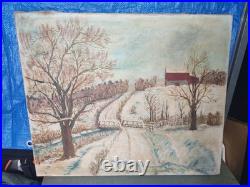 Original Winter Landscape Oil Painting Signed By Lilian Russ 1951 Canvas Medium