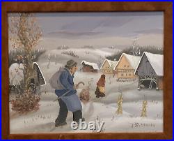 Original Winter Oil Painting by listed Slovenian Joze Peternelj Mausar (b1927)