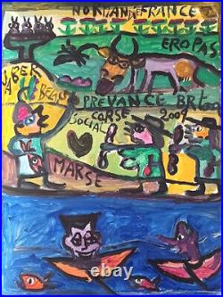 Original folk/outsider art painting on board by Jaber signed by the artist 2009