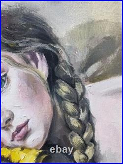 Original oil painting 11x14 Girl, Woman Portrait, Figurative, Sunflower