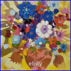 Original oil painting, 1414, Folk, Decorativ Flowerws, bouquet, colorful