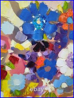 Original oil painting, 1414, Folk, Decorativ Flowerws, bouquet, colorful