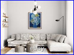 Original oil painting 24x30 Still life Bouquet Flowers Primitive wall Art Blue