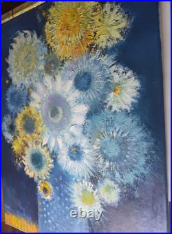 Original oil painting 24x30 Still life Bouquet Flowers Primitive wall Art Blue