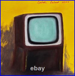 Original oil painting impressionist naïve style Retro TV with COA
