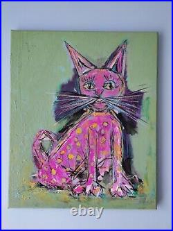 Original painting Cat Art Folk art Childlike Art Naive art Outsider Art