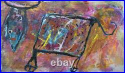 Original painting featuring bull in Mexican Folk Art, Outsider, Art Brut style