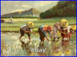 Original quality vintage art Humble folks working in rice paddies FRMD SGND