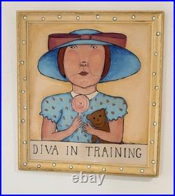 Original signed Kina Crow Diva in Training Folk Art Painting Framed Whimsical