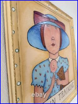Original signed Kina Crow Diva in Training Folk Art Painting Framed Whimsical