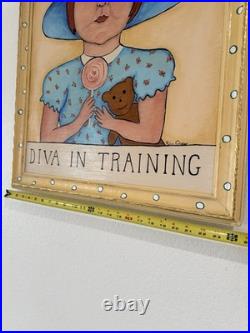 Original signed Kina Crow Diva in Training Folk Art Painting Framed Whimsical