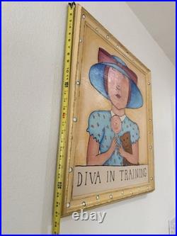Original signed Kina Crow Diva in Training Folk Art Painting Framed Whimsical