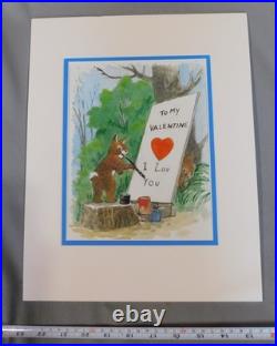 Original watercolor painting Maurice Jake Day valentine rabbits signed matted