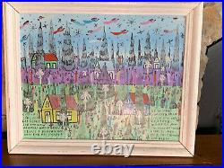 Orignal Signed one of a kind Howard Finster Landscape on Wood and Framed