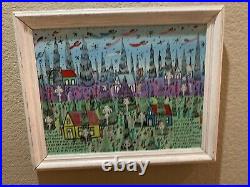 Orignal Signed one of a kind Howard Finster Landscape on Wood and Framed