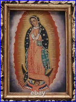Our Lady of Guadalupe Painting & Mliagros Handmade Retablo Mexican Folk Art