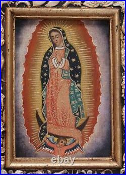 Our Lady of Guadalupe Painting & Mliagros Handmade Retablo Mexican Folk Art
