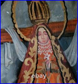 Our Lady of Sorrows Dolorosa Hand painted wood Nicho SIGNED Mexico Gold Accents