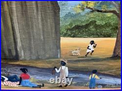 Outsider Artist Alfonso Willums, (Family Picnic) Acrylic 12.5Long x 15Wide
