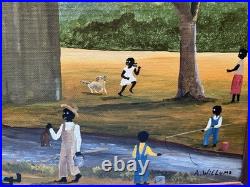 Outsider Artist Alfonso Willums, (Family Picnic) Acrylic 12.5Long x 15Wide