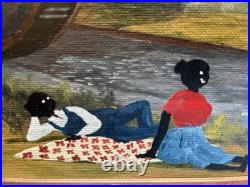 Outsider Artist Alfonso Willums, (Family Picnic) Acrylic 12.5Long x 15Wide