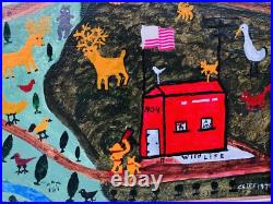 Outsider Folk Art Oil Painting Wildlife By Philip Chief Wiley Outsider Folk Art Oil Painting Wildlife By Philip Chief Wiley