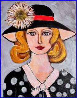 Outsider Folk Art, Original MIX Painting/collage By Ruth Arenz Canvas