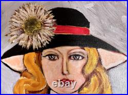 Outsider Folk Art, Original MIX Painting/collage By Ruth Arenz Canvas
