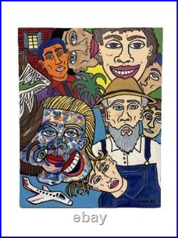 Outsider Folk Art Painting Original Colorful Faces Signed James Stonikas