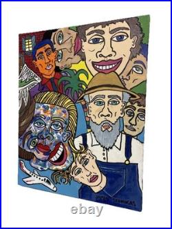 Outsider Folk Art Painting Original Colorful Faces Signed James Stonikas