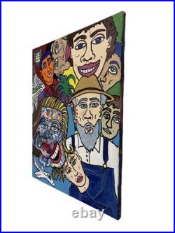 Outsider Folk Art Painting Original Colorful Faces Signed James Stonikas