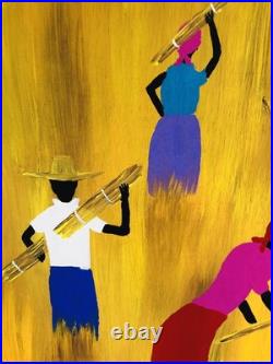 Outsider Folk Art Painting on Board GATHERING SWEETGRASS By Squeakie