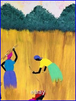 Outsider Folk Art Painting on Board GATHERING SWEETGRASS By Squeakie