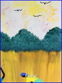 Outsider Folk Art Painting on Board GATHERING SWEETGRASS By Squeakie