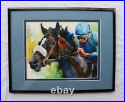 Outsider Folk Art Racing Horse and Jockey Original Watercolor by Ron Krajewski