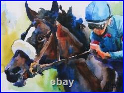 Outsider Folk Art Racing Horse and Jockey Original Watercolor by Ron Krajewski Outsider Folk Art Racing Horse and Jockey Original Watercolor by Ron Krajewski