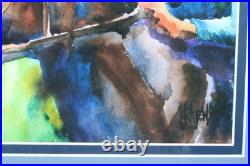 Outsider Folk Art Racing Horse and Jockey Original Watercolor by Ron Krajewski