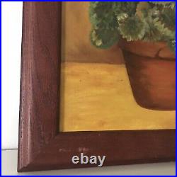 PAINTING GERANIUMS FLORAL STILL LIFE FOLK ART COUNTRY PRIMITIVE FRAMED 24 x 20