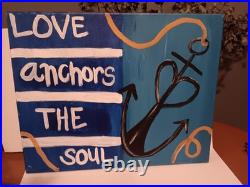 PAIR Original Folk Art Canvas Paintings LOVE/HOPE ANCHORS THE SOUL Nautical