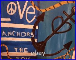 PAIR Original Folk Art Canvas Paintings LOVE/HOPE ANCHORS THE SOUL Nautical
