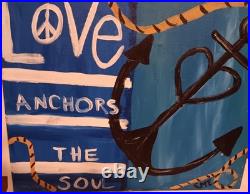 PAIR Original Folk Art Canvas Paintings LOVE/HOPE ANCHORS THE SOUL Nautical