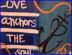 PAIR Original Folk Art Canvas Paintings LOVE/HOPE ANCHORS THE SOUL Nautical