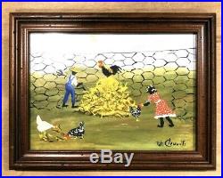 PETI CLEMENTS African American Folk Art Painting Chickens on Canvas Signed