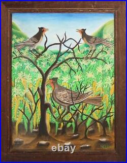PIERRE JOSEPH VALCIN-Haitian Artist-Original Signed Acrylic-Birds and Trees